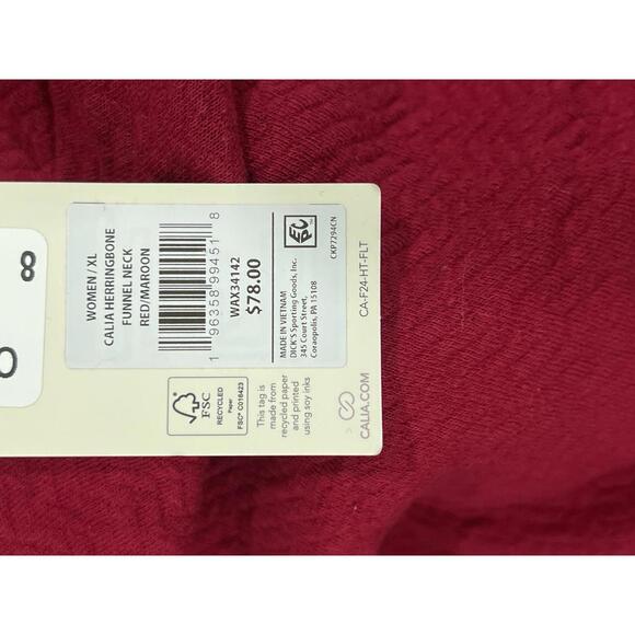 CALIA Women's Herringbone Funnel Neck Sweatshirt in red new - Picture 6 of 6